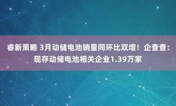 睿新策略 3月动储电池销量同环比双增!企查查:现存动储电池相关企业1.39万家